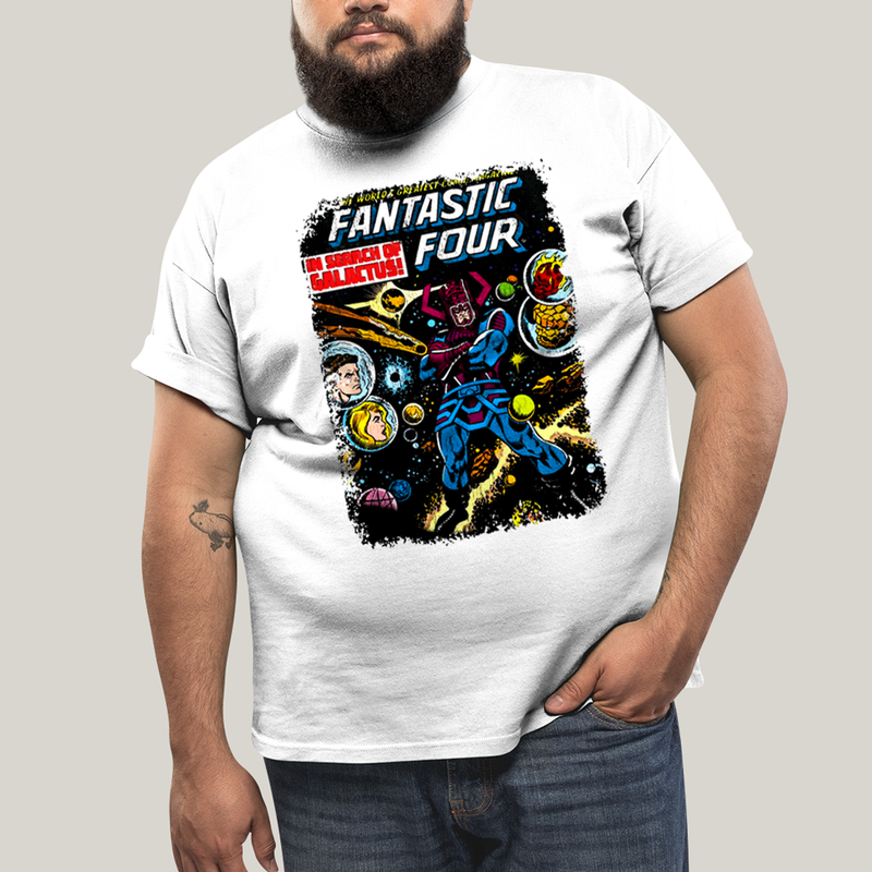 Camiseta Plus Size Algodão Unissex T shirt Quarteto Fantástico & Galactus Capa HQ