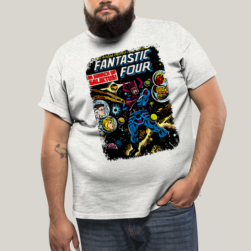 Camiseta Plus Size Algodão Unissex T shirt Quarteto Fantástico & Galactus Capa HQ