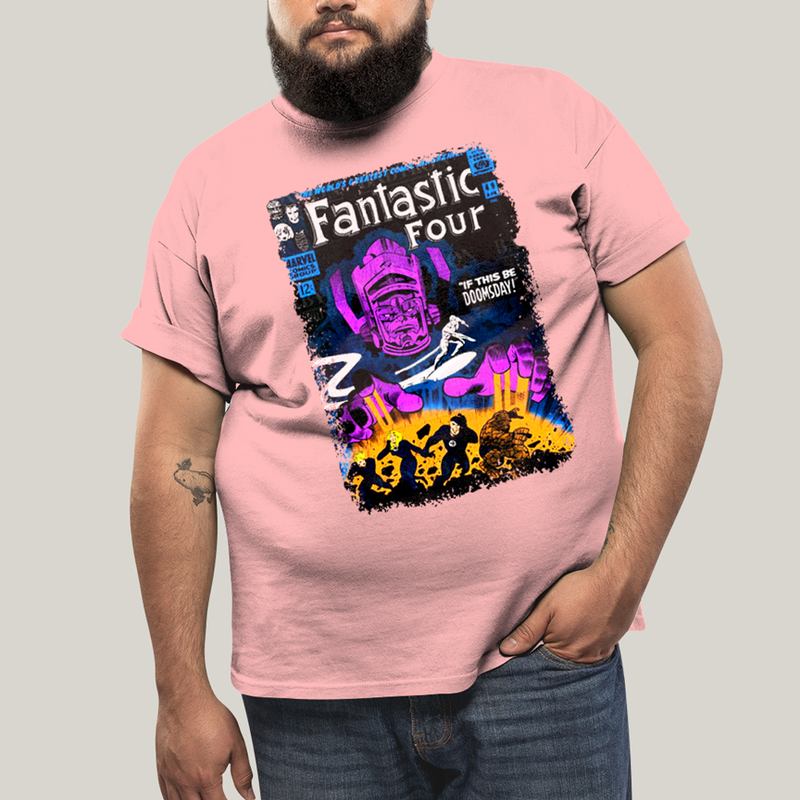 Camiseta Plus Size Algodão Unissex T shirt Quarteto Fantástico vs Galactus Capa de HQ