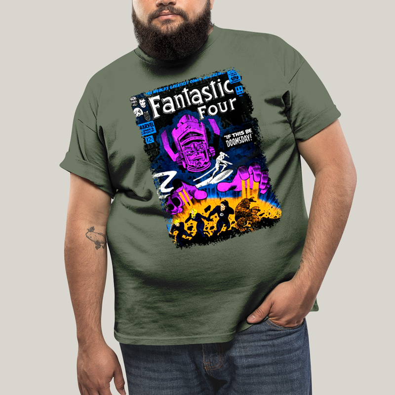 Camiseta Plus Size Algodão Unissex T shirt Quarteto Fantástico vs Galactus Capa de HQ