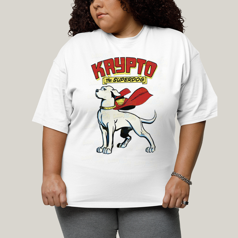 Camiseta Plus Size Algodão Unissex T shirt Superman Krypto Superdog