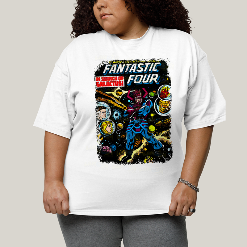 Camiseta Plus Size Algodão Unissex T shirt Quarteto Fantástico & Galactus Capa HQ