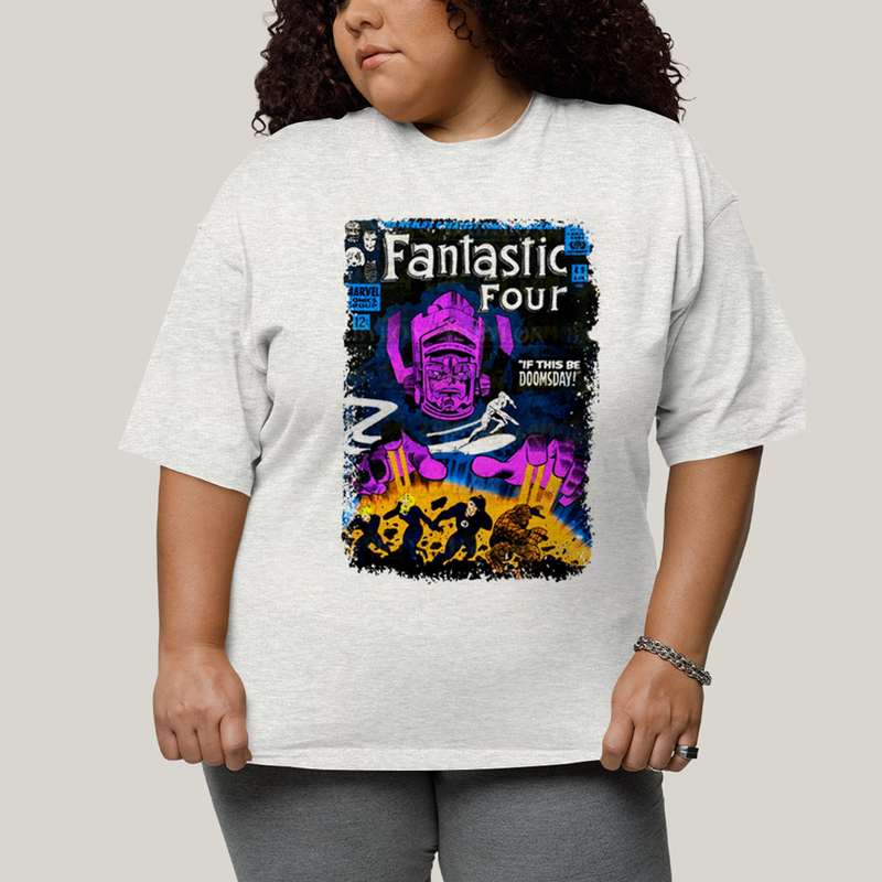 Camiseta Plus Size Algodão Unissex T shirt Quarteto Fantástico vs Galactus Capa de HQ