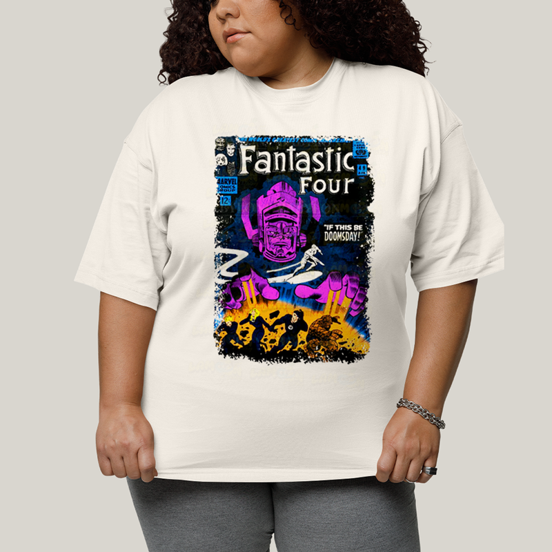Camiseta Plus Size Algodão Unissex T shirt Quarteto Fantástico vs Galactus Capa de HQ