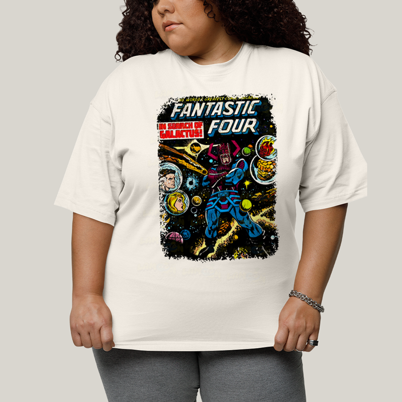 Camiseta Plus Size Algodão Unissex T shirt Quarteto Fantástico & Galactus Capa HQ
