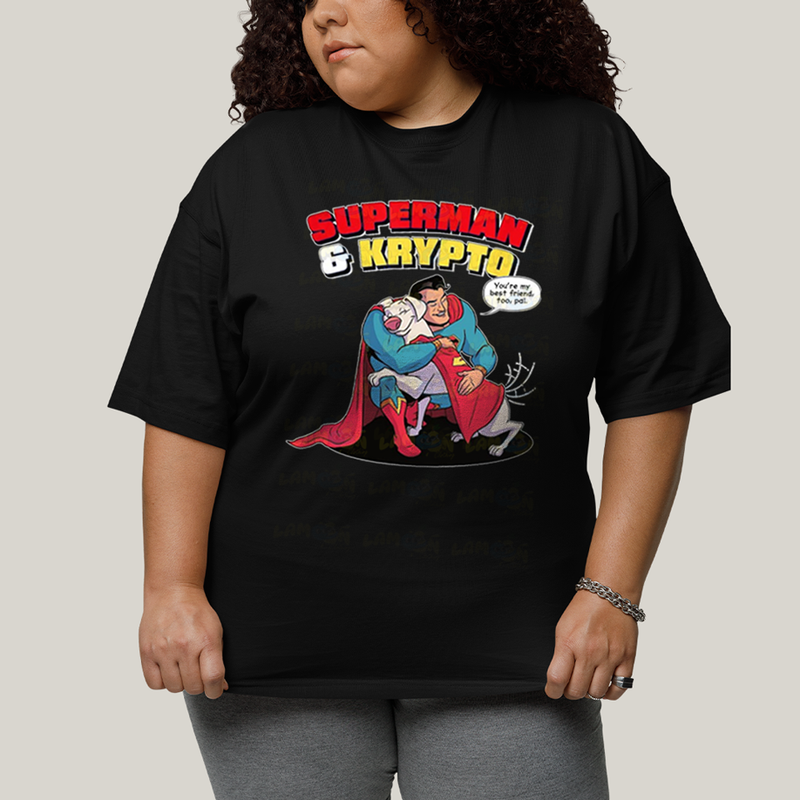Camiseta Plus Size Algodão Unissex T shirt Superman & Krypto Best Friend