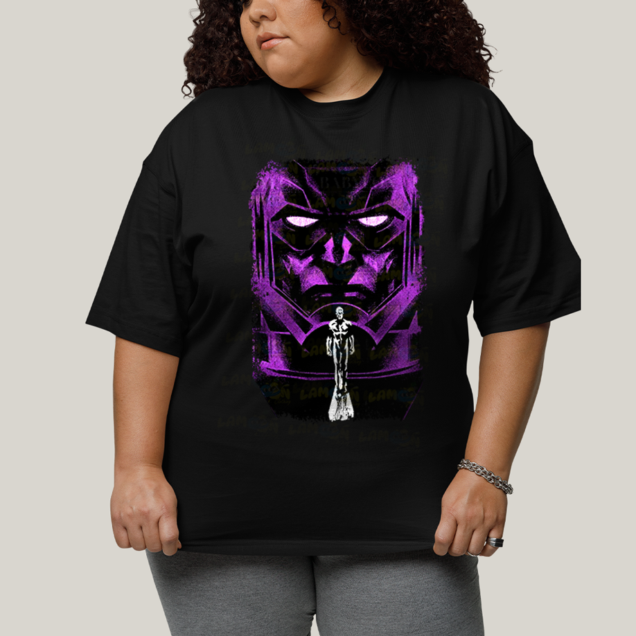 Camiseta Plus Size Algodão Unissex T shirt Quarteto Fantástico Galactus & Surfista Prateado