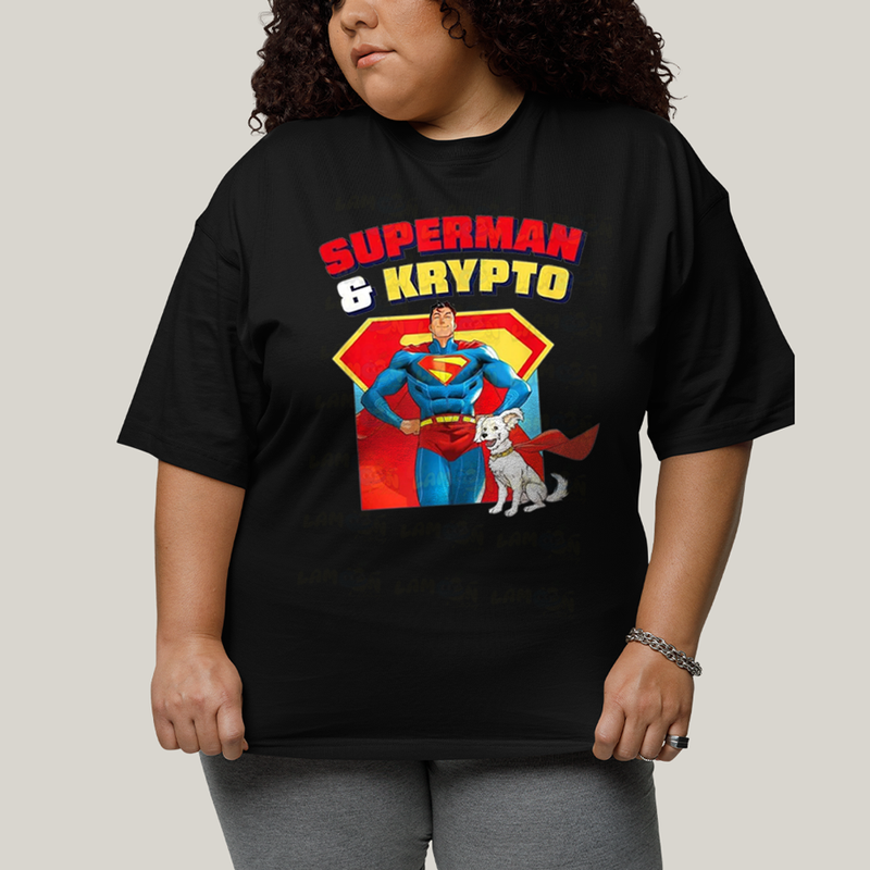 Camiseta Plus Size Algodão Unissex T shirt Superman & Krypto Best Friend 1