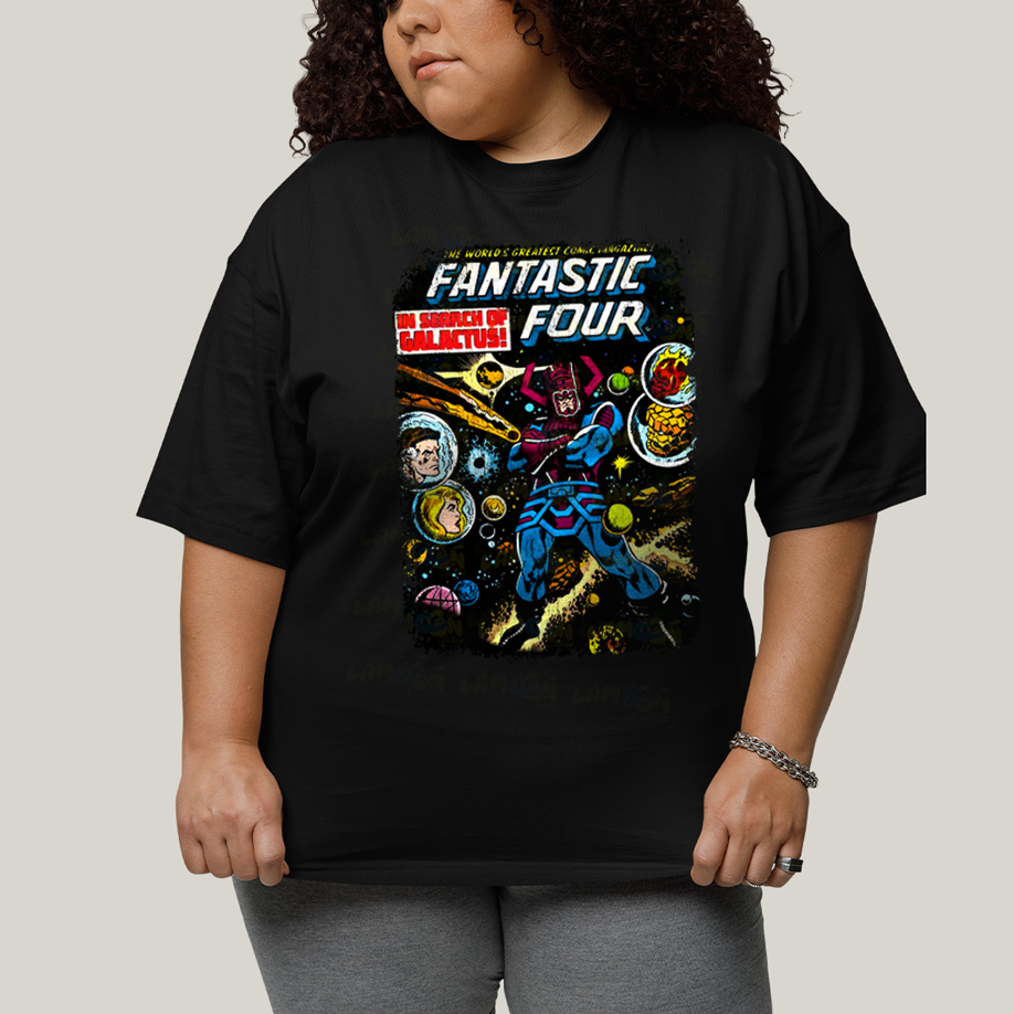Camiseta Plus Size Algodão Unissex T shirt Quarteto Fantástico & Galactus Capa HQ