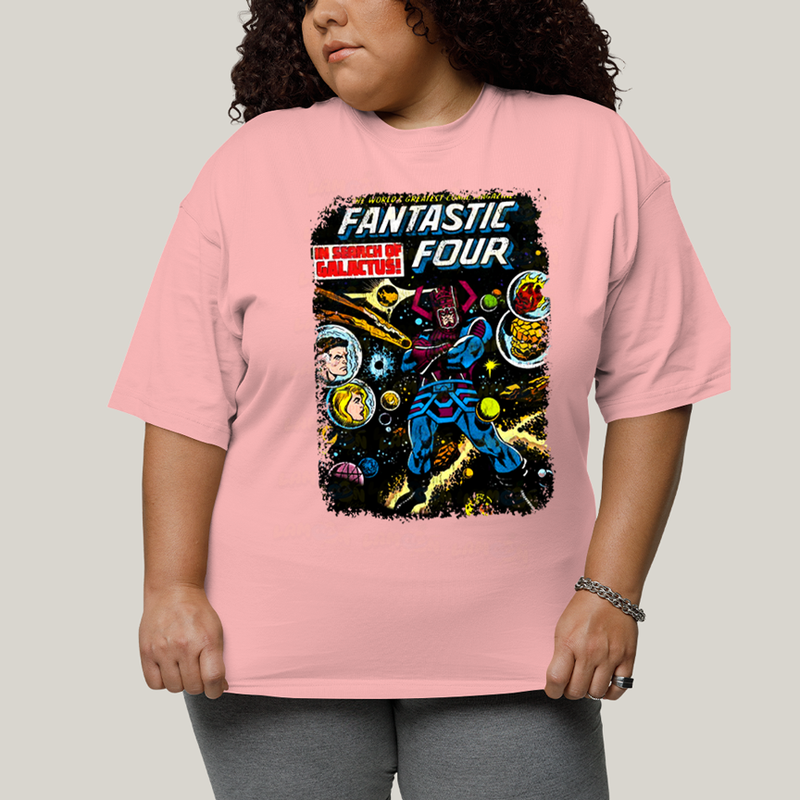 Camiseta Plus Size Algodão Unissex T shirt Quarteto Fantástico & Galactus Capa HQ