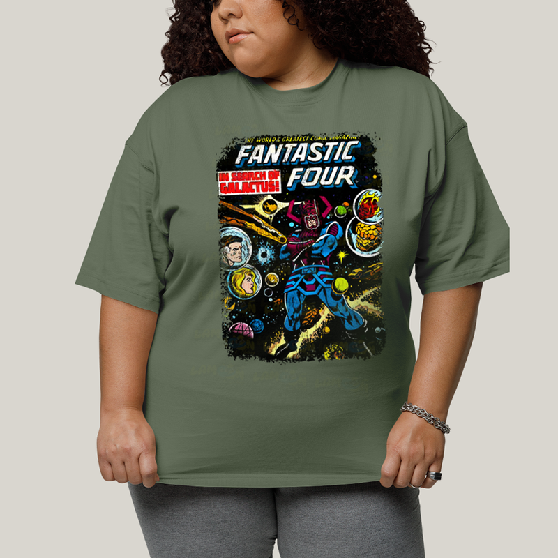 Camiseta Plus Size Algodão Unissex T shirt Quarteto Fantástico & Galactus Capa HQ
