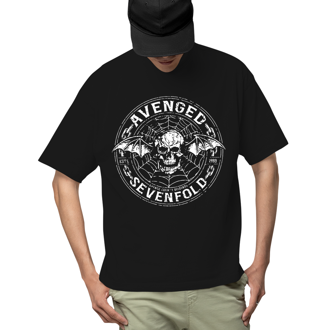 Camiseta Algodão Avenged Seven Fold Caveira Logo Dourado