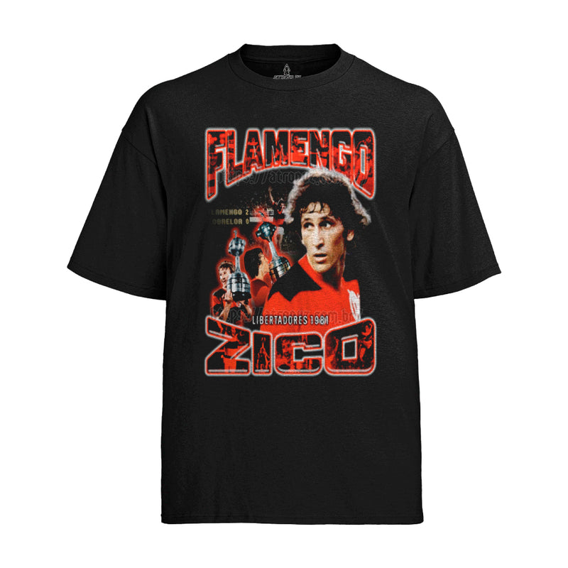 Camiseta Algodão Unissex Tshirt Flamengo Zico Libertadores 1981