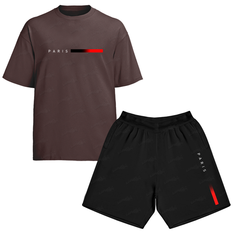 Kit Camiseta e Bermuda Moletom Paris Red and Black