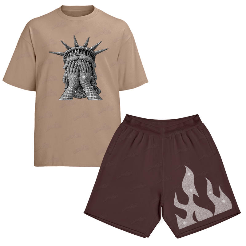 Kit Camiseta e Bermuda Moletom Estatua da Liberdade