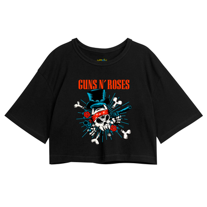 Cropped Oversized Roses Banda Caveira Gun