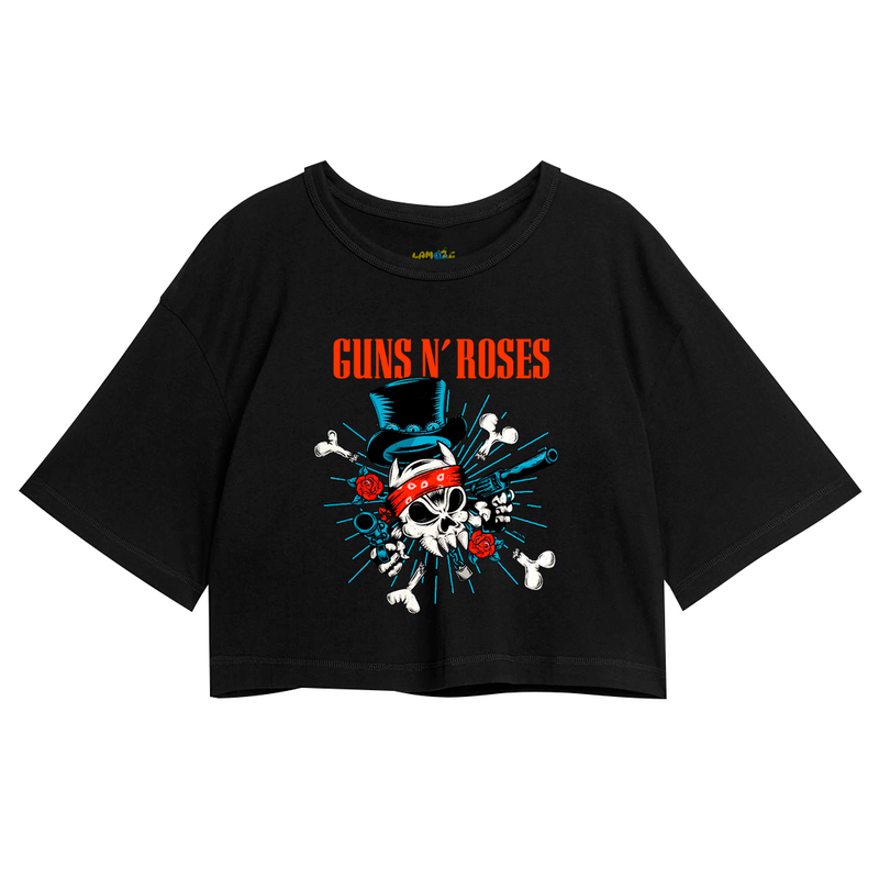Cropped Oversized Roses Banda Caveira Gun