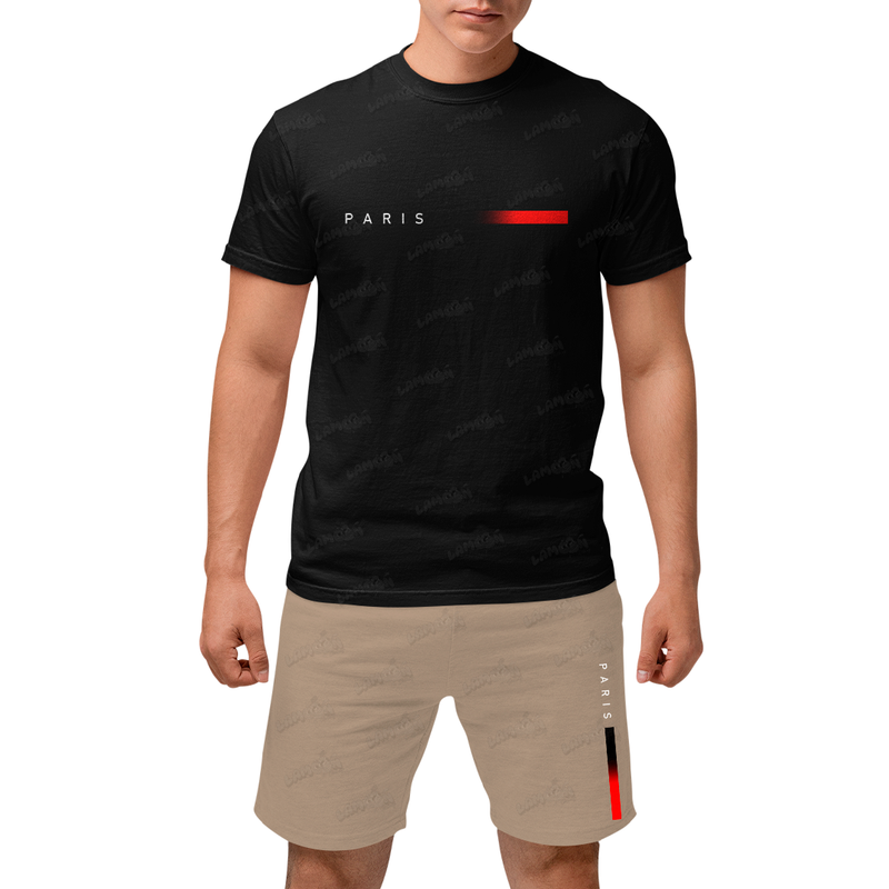 Kit Camiseta e Bermuda Moletom Paris Red and Black