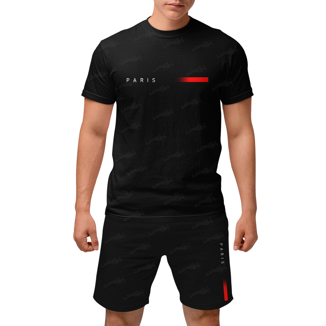 Kit Camiseta e Bermuda Tactel Paris Red and Black