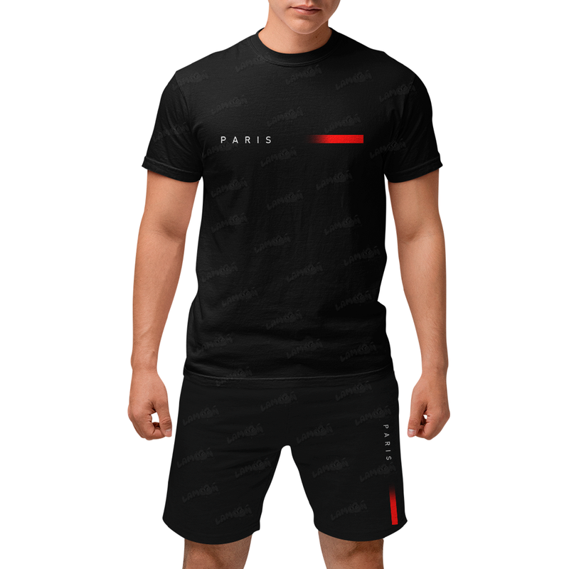 Kit Camiseta e Bermuda Tactel Paris Red and Black