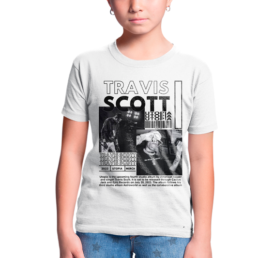 Camiseta Infantil Algodão Travis Scott Utopia 2023