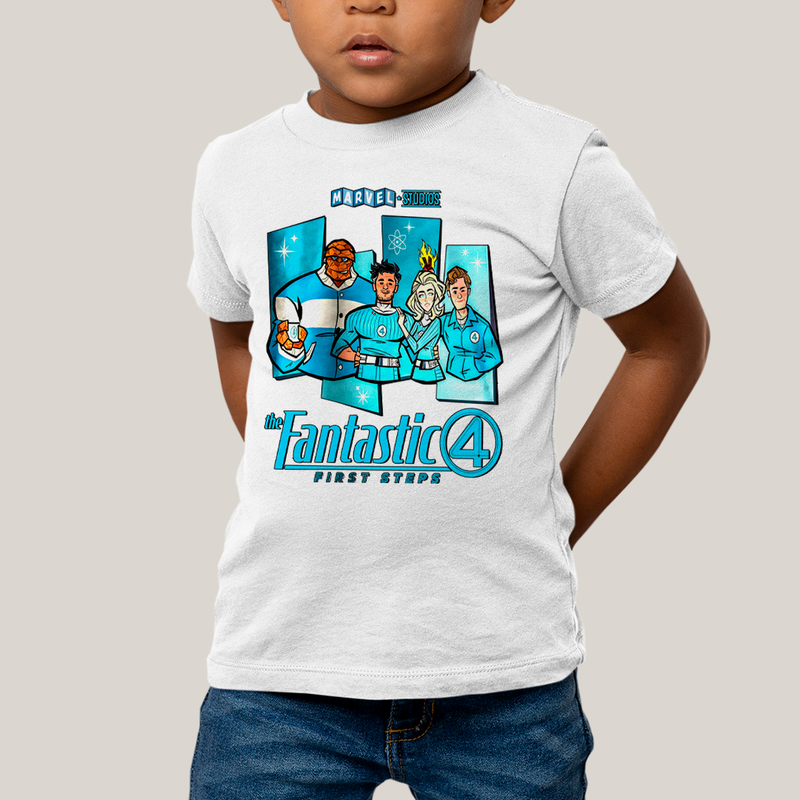 Camiseta Infantil Algodão Unissex T shirt Quarteto Fantástico Primeiros Passos Cartunesco