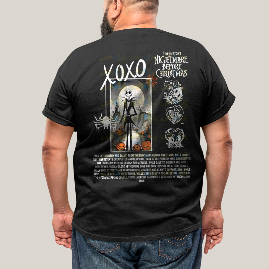 Camisa Algodão Unissex T shirt PLus Size Jack Skellington & Sally BFF ou casal FC