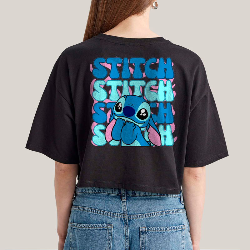 Cropped Oversized Algodão Unissex T shirt Lilo & Stitch Orelha Caida FC