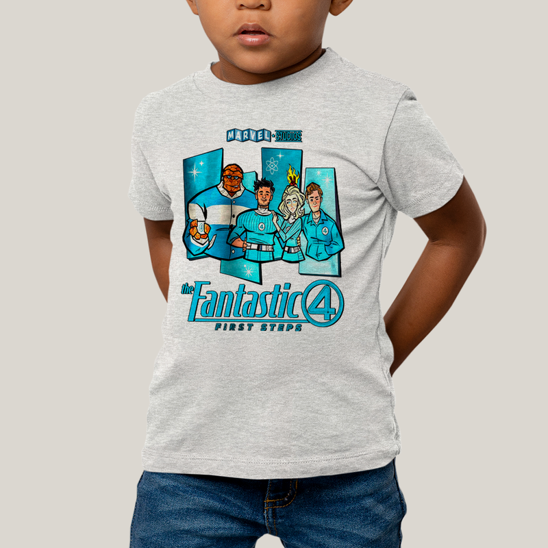 Camiseta Infantil Algodão Unissex T shirt Quarteto Fantástico Primeiros Passos Cartunesco