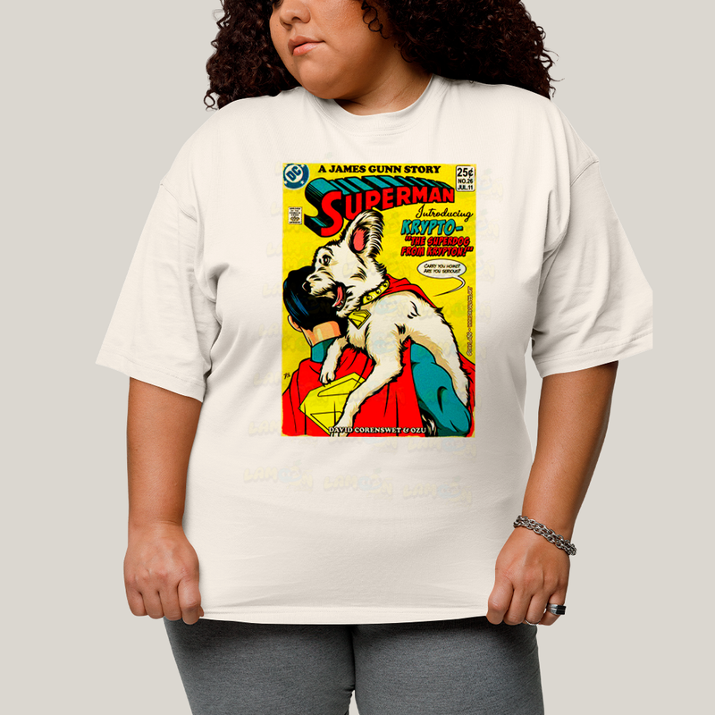 Camiseta Plus Size Algodão Unissex T shirt Superman & Krypto Supercão HQ
