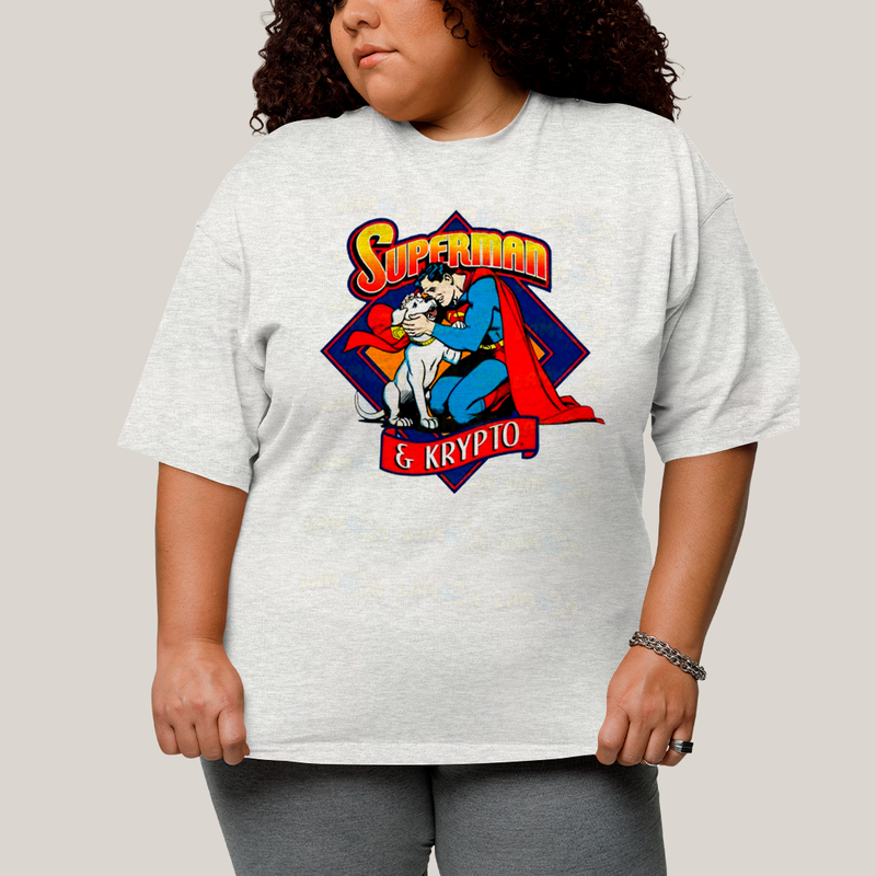 Camiseta Plus Size Algodão Unissex T shirt Superman & Krypto Supercão Abraço