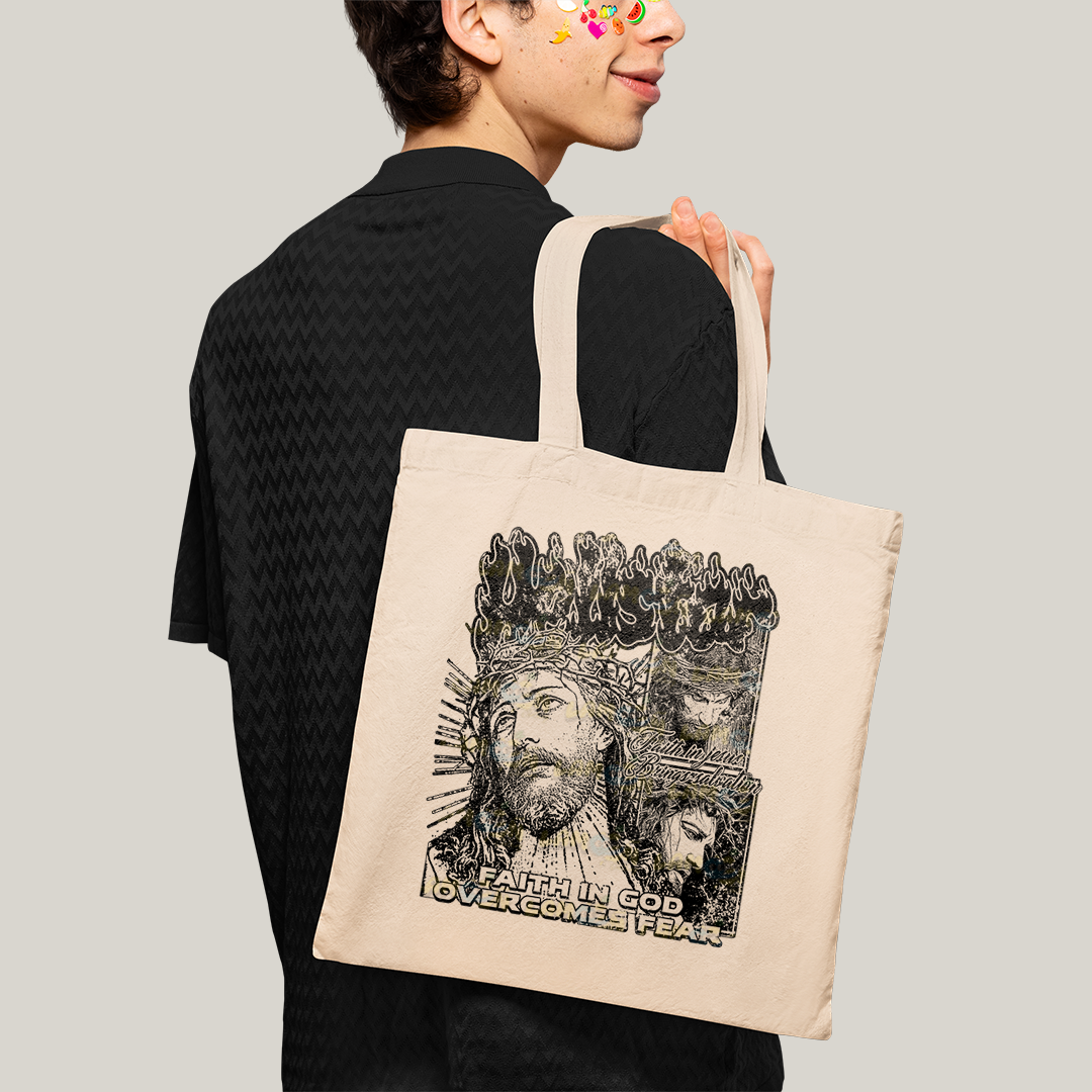 Sacola Ecobag Bolsa 38X40 Algodão Jesus Cristo Faith In God overcomes fear