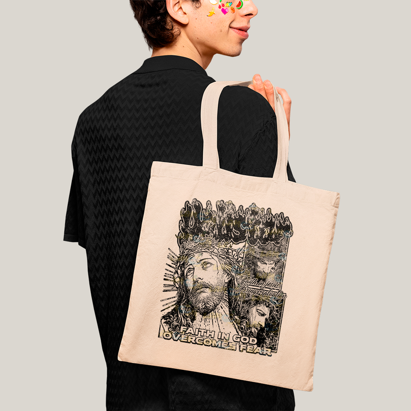 Sacola Ecobag Bolsa 38X40 Algodão Jesus Cristo Faith In God overcomes fear