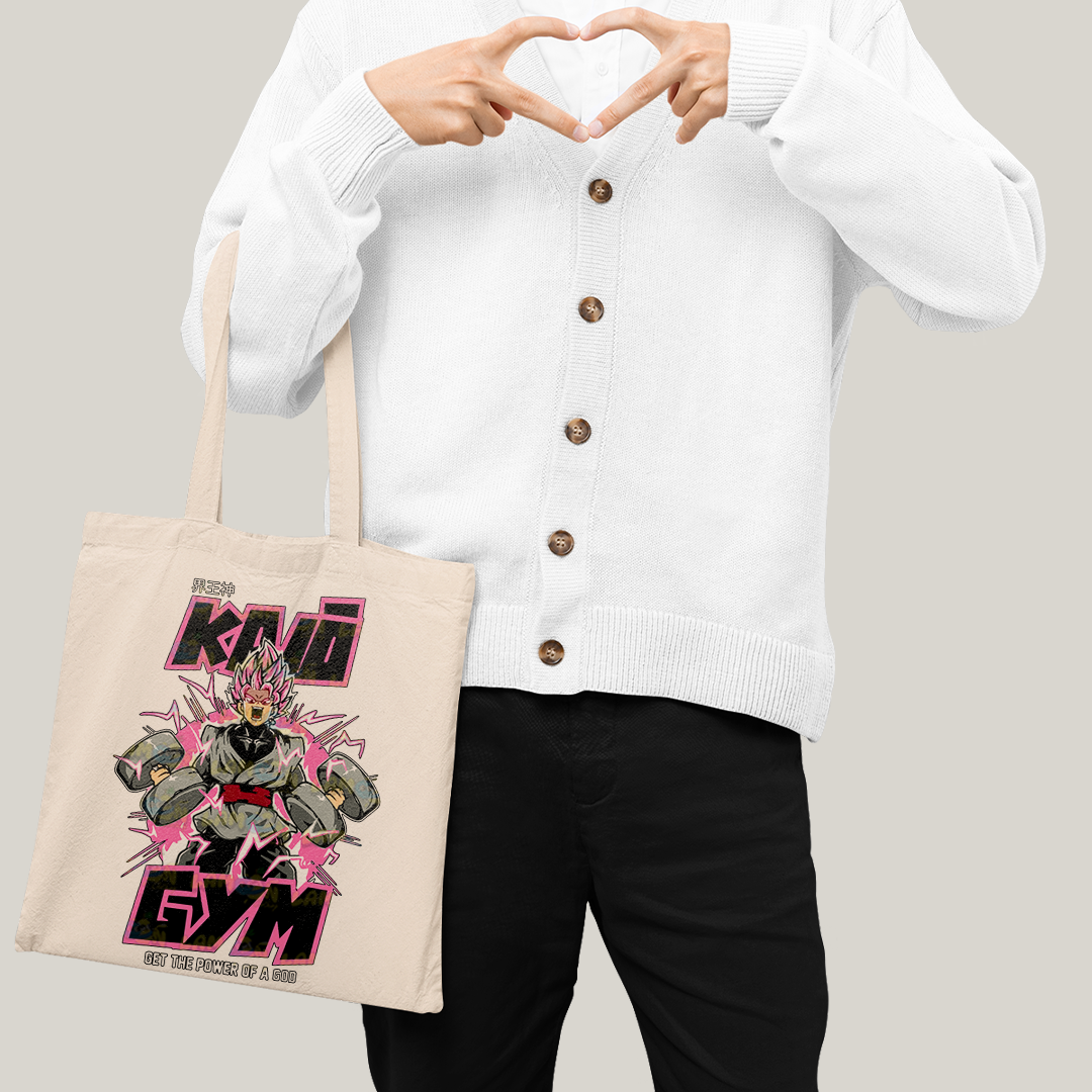 Sacola Ecobag Bolsa 38X40 Algodão Goku Dragon Ball Black Kaio Gym Get the Power of a God