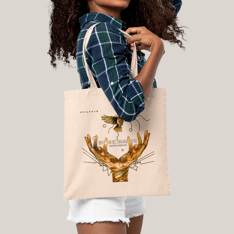 Sacola Ecobag Bolsa 38X40 Algodão-  Imagine Dragons Smoke e Mirrors amarelo passaro maos