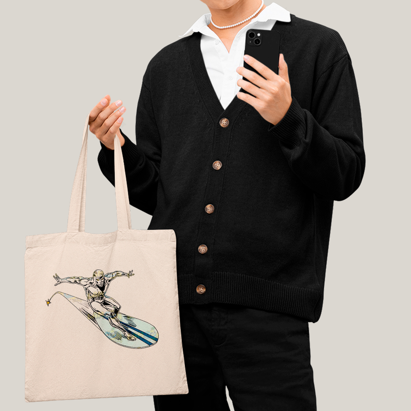 Sacola Ecobag Bolsa 38X40 Algodão-  Surfista Prateado marvel quarteto fantastico