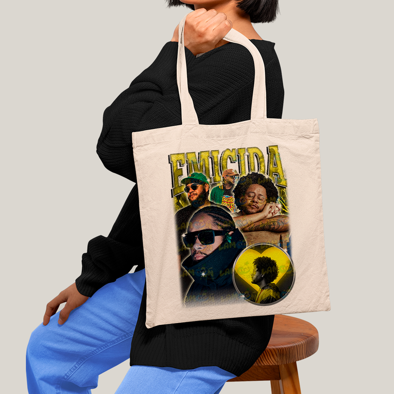 Sacola Ecobag Bolsa 38X40 Algodão - Emicida Amarelo cantor rap hip hop