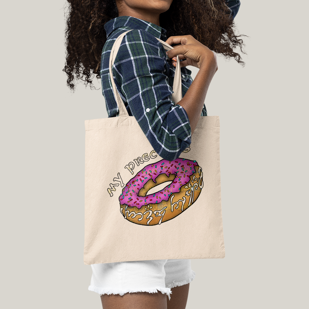 Sacola Ecobag Bolsa 38X40 Algodão - O Senhor dos Anéis Meu Precioso donuts rosquinha rosa my precious