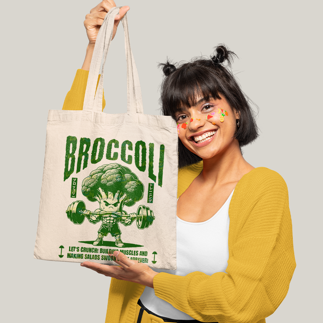 Sacola Ecobag Bolsa 38X40 Algodão- Broccoli Maromba lets crunch Brócolis academia