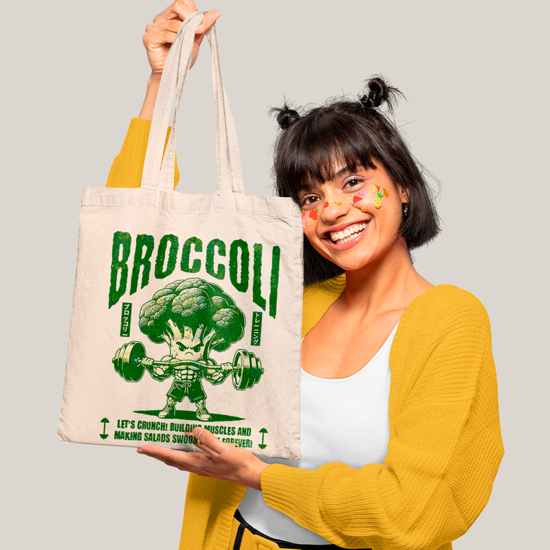 Sacola Ecobag Bolsa 38X40 Algodão- Broccoli Maromba lets crunch Brócolis academia