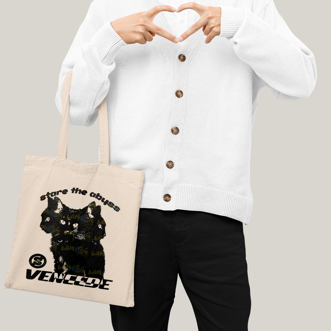 Sacola Ecobag Bolsa 38X40 Algodão-  Vencede gato cat stare the abhss