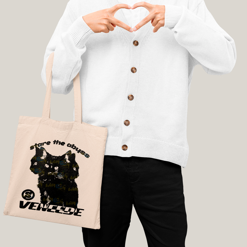 Sacola Ecobag Bolsa 38X40 Algodão-  Vencede gato cat stare the abhss