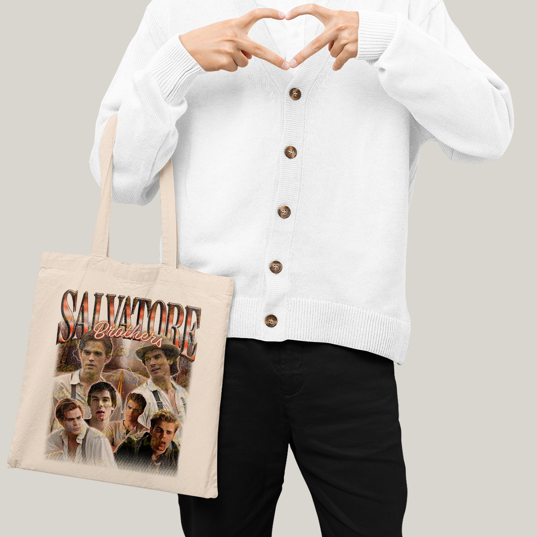Sacola Ecobag Bolsa 38X40 Algodão- Irmãos Salvatore The Vampire Diaries Diários do Vampiro damon stefan