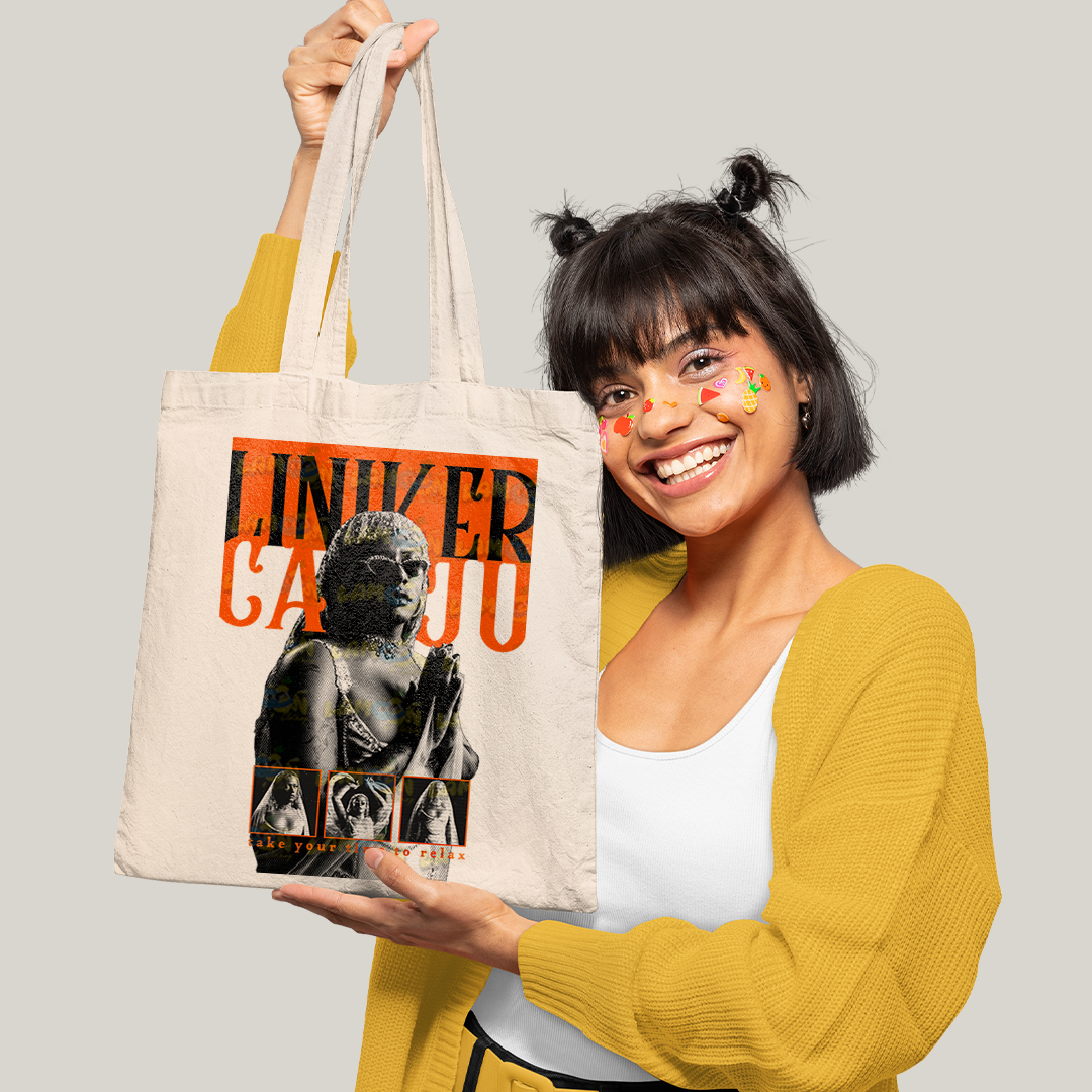 Sacola Ecobag Bolsa 38X40 Algodão-Cantora Liniker Caju Retrô take your time to relax