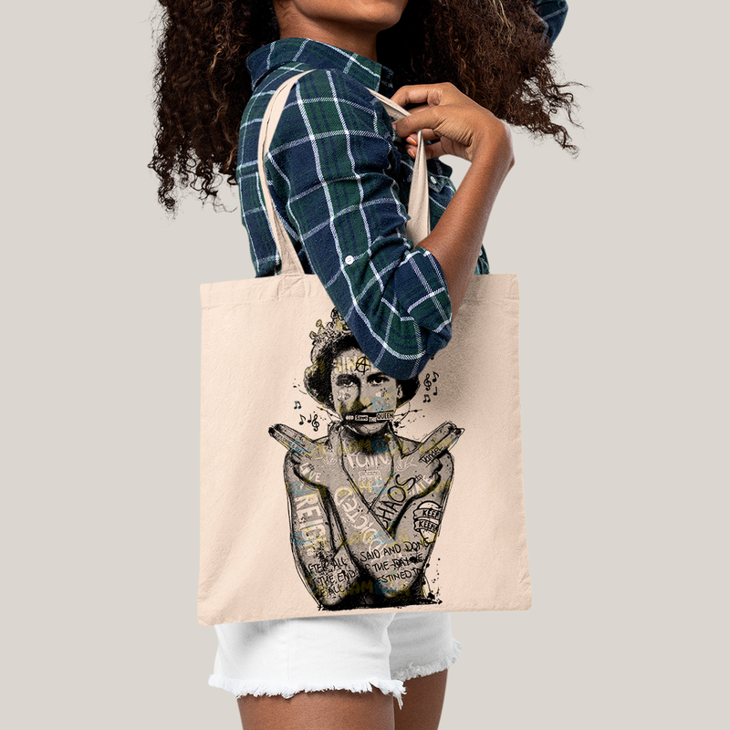 Sacola Ecobag Bolsa 38X40 Algodão-  Sex Pistols God Save The Queen preto e branco