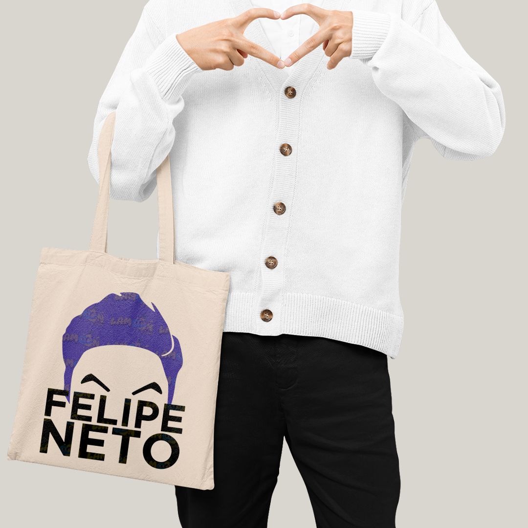 Sacola Ecobag Bolsa 38X40 Algodão- Felipe Neto Cabelo Azul