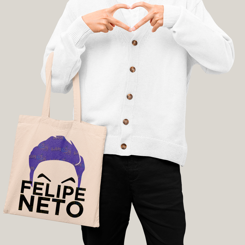 Sacola Ecobag Bolsa 38X40 Algodão- Felipe Neto Cabelo Azul