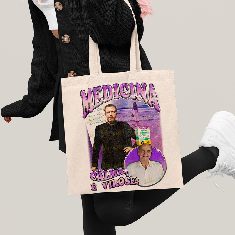Sacola Ecobag Bolsa 38X40 Algodão- Medicina Meme dr house serie calma é virose