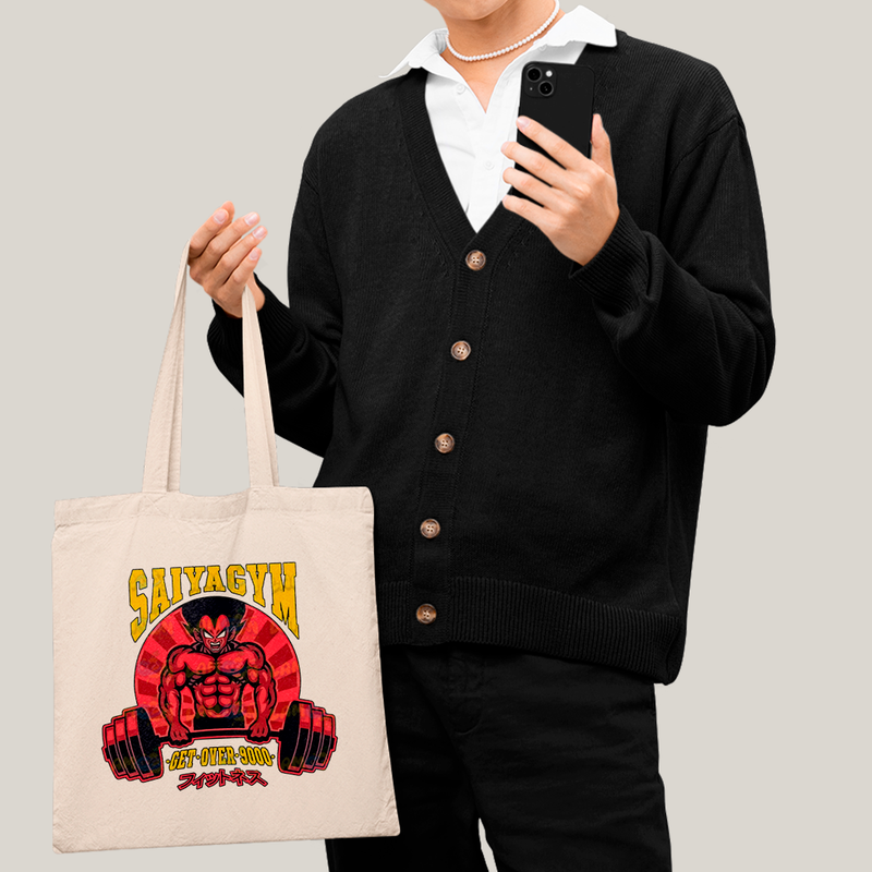 Sacola Ecobag Bolsa 38X40 Algodão- Vegeta Saiyagym Get Over 9000 dragon ball academia
