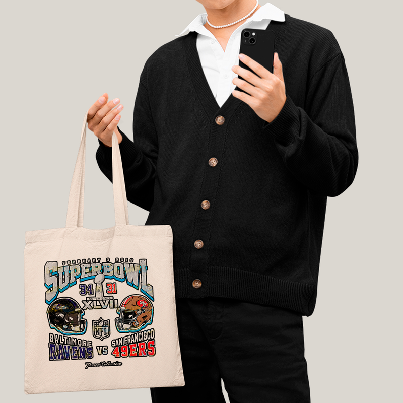 Sacola Ecobag Bolsa 38X40 Algodão- Superbowl Baltimore Ravens vs San Francisco 49ers futebol americano